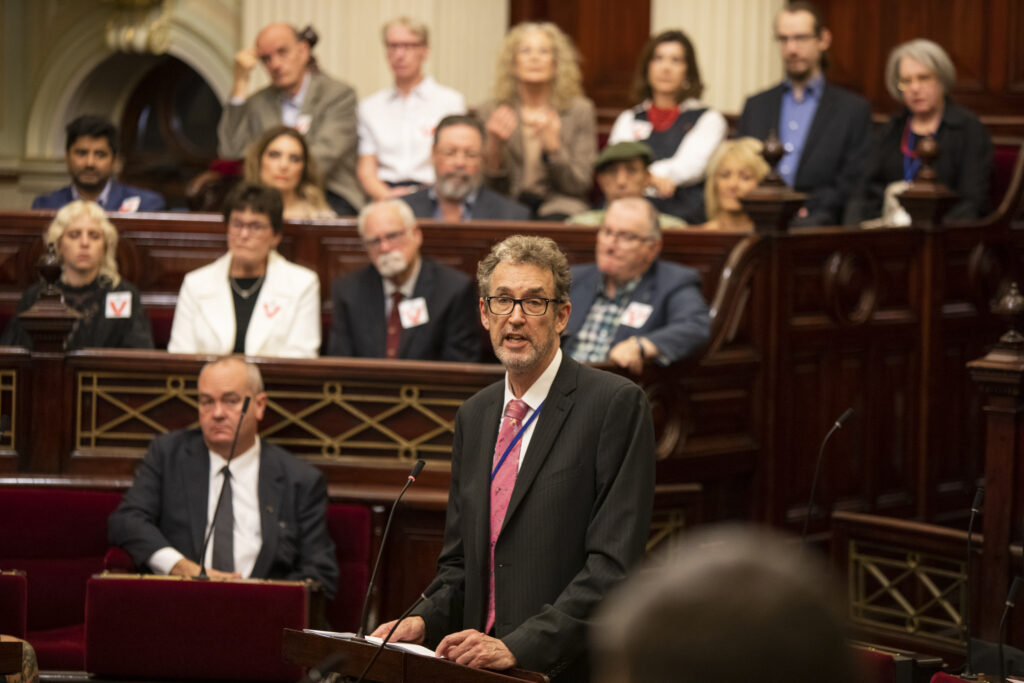 David Ettershank delivers his inaugural speech in the Legislative Council chamber
